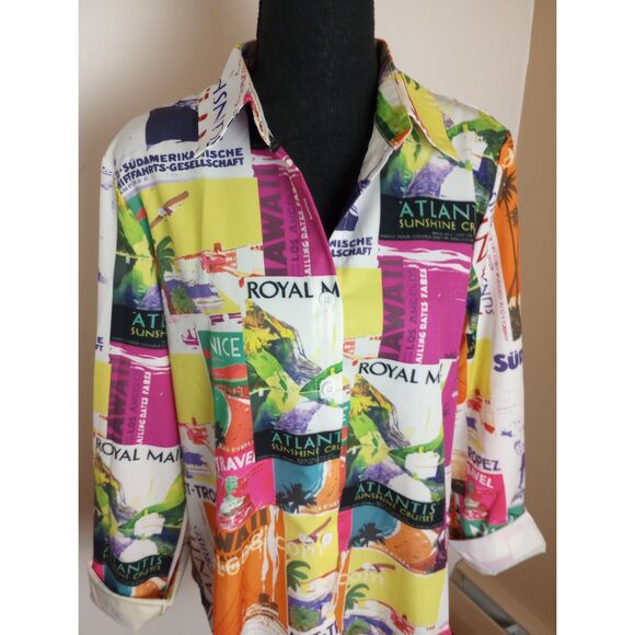 NWOT Button Down Blouse with Travel Destinations / Size Medium - Picture 7 of 11